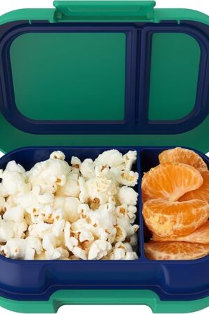 Bentgo Kids Snack - 2 Compartment Leak-Proof Bento Box Container for Snacks and Small Meals, Easy-Open Latch, Dishwasher Safe, BPA-Free for School, Daycare, & Sports - Ideal for Ages 3+ (Green/Navy)
