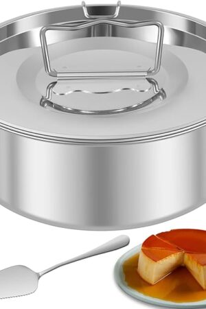 1.5QT Flan Mold with Lid 7.5inch Stainless Steel Flan Pan Mold for Fast Pot 6QT to 8QT Baking Pan Flan containers with Handle for Cheesecake Cupcake Pudding