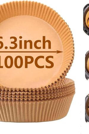 Air Fryer Liner Round,100PCS 6.3 inch Disposable Liners for 2 to 4.9Qt Air Fryer,Unbleached Non-stick Non-leak Airfryer Parchment Paper liner