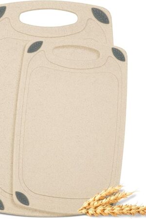 2-Piece Reversible Cutting Board Set Made from Natural Food Grade Wheat Straw Material - Eco-Conscious Alternative to Plastic - Gluten Free & BPA Free Chopping Boards for Kitchen