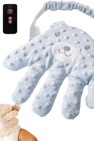Baby Soothing Palm, Baby Patter for Sleep, Baby Startle Prevention Hand Glove Electric Baby Hand Pillow Red Bean Filling Cute Baby Soothing Palm for Newborns Baby Girl Baby Boy (Blue Bear)