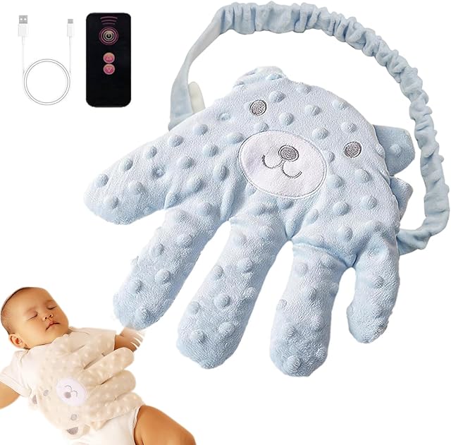 Baby Soothing Palm, Baby Patter for Sleep, Baby Startle Prevention Hand Glove Electric Baby Hand Pillow Red Bean Filling Cute Baby Soothing Palm for Newborns Baby Girl Baby Boy (Blue Bear)