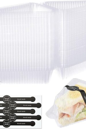 200 Pcs Cake Slice Containers with Lids Clear Plastic Hinged Cheesecake Containers Individual Disposable Triangle Cake Boxes for Pie Slice Cheesecake, Tres Leches, Flan, Desserts - Take Out Togo
