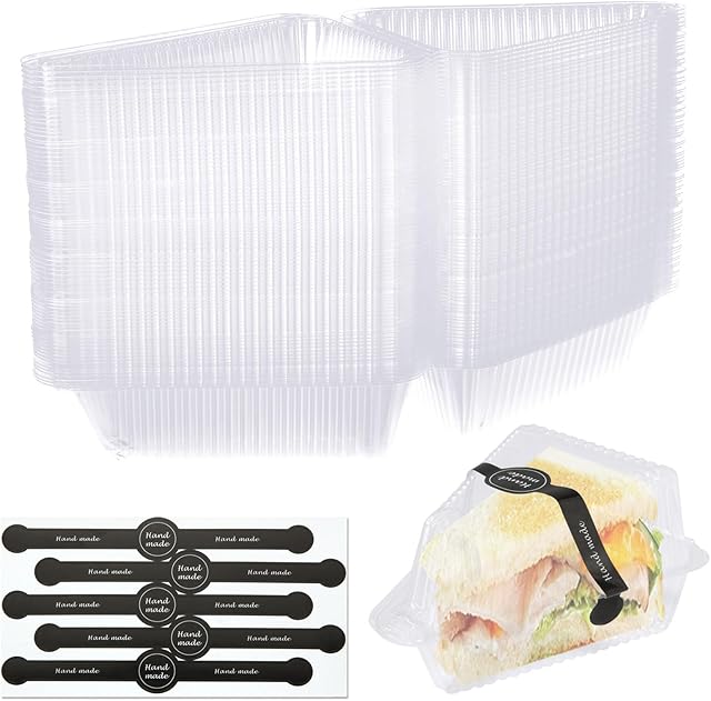 200 Pcs Cake Slice Containers with Lids Clear Plastic Hinged Cheesecake Containers Individual Disposable Triangle Cake Boxes for Pie Slice Cheesecake, Tres Leches, Flan, Desserts - Take Out Togo