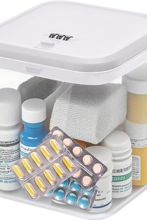 Clear Medicine Lock Box with code, Small Food Snack Phone medication Lock Boxes for Personal Items Combination Electronics Organizer,Phone Jail,Gaming Device Lockable Boxes