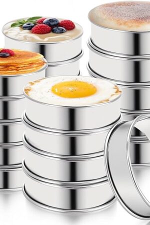20 PCS English Muffin Rings - 4 Inch and 3.35 Inch Set Stainless Steel Crumpet Rings, Nonstick Muffin Pastry Cake Cookie Ring, Double Rolled Metal Round Tart Ring Egg Molds for Home Baking Cooking