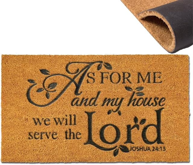 Assaoy Coir Door Mat Outdoor Mats for Home Entrance,As for ME and My House We Will Serve The Funny doormats,Front Door mat,Indoor Entrance Embroidered Welcome Rubber Rugs Spring Home Decor 30?x 18?