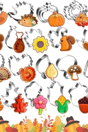 25 Pieces Large Cookie Cutters Thanksgiving Fall Cookie Cutter Pumpkin Maple Leaf Cookies Cutter Shapes, Turkey, Corn, Squirrel, Acorn And Sunflower for Autumn Theme Holiday Baking Supplies