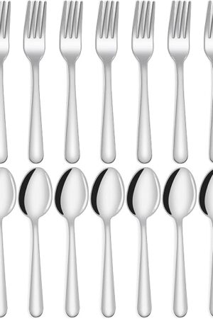 24-piece Forks and Spoons Silverware Set, Unokit Food Grade Stainless Steel Flatware Cutlery Set for Home, Kitchen and Restaurant, 12 Dinner Forks and 12 Dinner Spoons, Mirror Polished&Dishwasher Safe