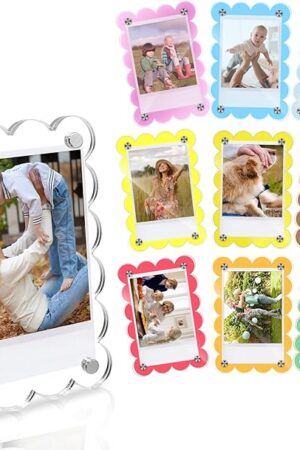 10 Pack 2.36 x 3.54 Inch Acrylic Fridge Magnetic Frame Scalloped, Double Sided Polaroid Frame, Magnet Picture Frames for Fridge suit Fujifilm Instax Mini, Frames for Fridge/Locker, Colorful Set