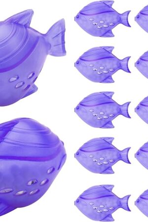 12 Pack Universal Humidifier Cleaner Fish Compatible with Almost All Humidifiers and Fish Tanks, Equipped with Silver Ion Filter Balls, Prevents Hard Water Build-Up, Reduces Scale, Purple