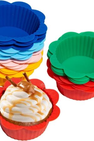 24 Pcs Silicone Muffin Liners with Tabs, Reusable Cupcake Liners for Steel Muffin Pan, Non-Stick Baking Cups (24Pcs-6Colors)