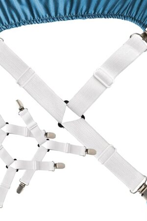 Bed Sheet Straps, 4-Pack Adjustable Bed Sheet Clips - Easy Install Secure Fit Clips, Non-Slip Elastic Holders for Fitted Sheets | Keep Sheets in Place (White)