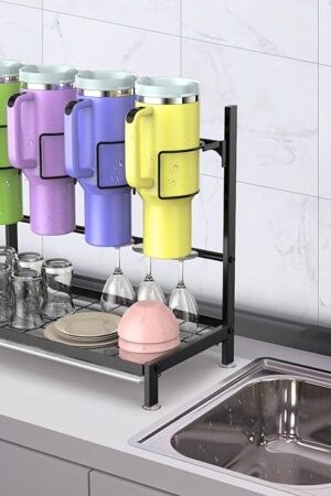 Water Bottle Organizer Rack for Stanley 40oz Tumbler with Handle, Multifunction Pantry Kitchen Stanly Cup Organizers and Storage Holder for Stanley Cup Accessories,Black