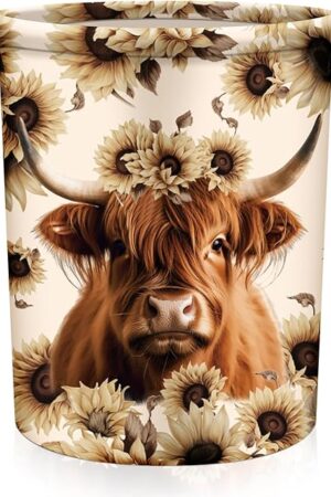 17.7 x 13.7 Inch Highland Cow Laundry Basket Foldable Waterproof Oxford Cloth Laundry Hamper Clothes Storage Bucket Toy Organizer Farm Animal Storage Basket Bin for Bathroom Nursery Office