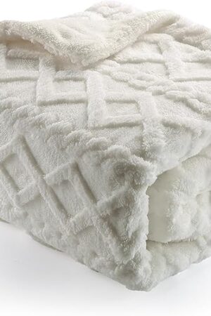 CAROMIO Heated Throw Blanket - Thick Tufted Sherpa Electric Blanket Throw with 10 Heating Levels and 10 Time Settings, ETL Certified Machine Washable Fast Heating Blanket Throw 50"×60", Off White