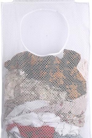ALYER Breathable Mesh Laundry Hamper,Foldable Hanging Closet Storage Basket,Portable Space Saving Dirty Clothes Bag (White)