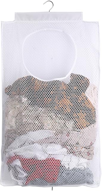 ALYER Breathable Mesh Laundry Hamper,Foldable Hanging Closet Storage Basket,Portable Space Saving Dirty Clothes Bag (White)