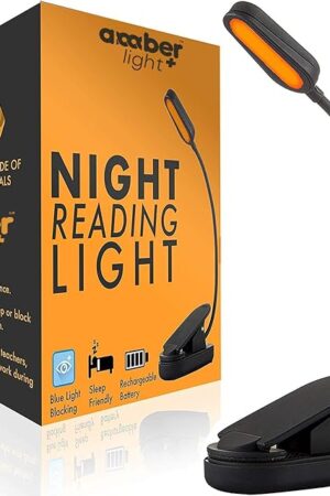 Amber Light + Giftable Amber Book Light - Blue Light Blocking - Night Reading Booklight Store. Rechargeable. 1600K for Reading in Bed at Night. Perfect as a Giftable Kindle Light and LED Book Light.