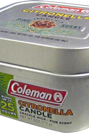 Coleman Pine Scented Citronella Candle with Wooden Crackle Wick - 6 oz Tin