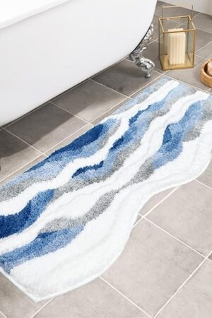Coastal Bathroom Rugs Summer Beachy Bath Rug 4ft Long Bath Mat Runner Bathmat for Beach Bathroom Decor, Nautical Bath Runner Rug for Double Sink Bathtub Shower Bedroom 20"x47"