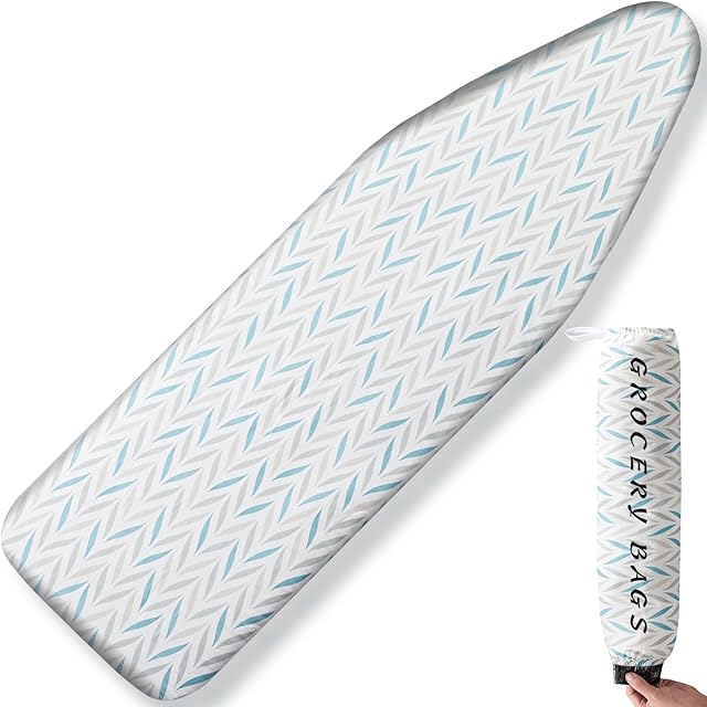 BNDX Ironing Board Cover with Padding for Students - 15x54 Inch Thick 2 Click Buckles Household Moms, High Heat Resistance Eco Material Easy-to-Use - Verdant Calm(Bonus Plastic Bag Holder)
