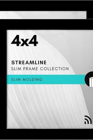 Americanflat 4x4 Picture Frame with Shatter-Resistant Glass - Set of 2 - Streamline Collection - Thin Border Square Frame for Tabletop and Wall - Hanging Hardware and Easel Stand Included - Black