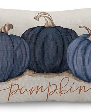 DFXSZ Fall Pillow Covers 12x20 Inch Fall Autumn Thanksgiving Ink Painting Blue Pumpkins Lumbar Pillowcase Cotton Linen DecorativeDecoration for Home Couch