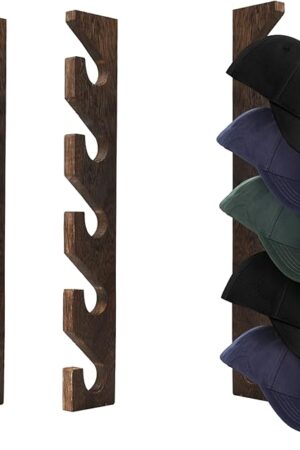 2PCS Wall Mounted Wooden Hat Rack for Baseball Caps - Solid Wood Organizer & Storage Display for Closet Door, Bedroom, Entryway, Laundry