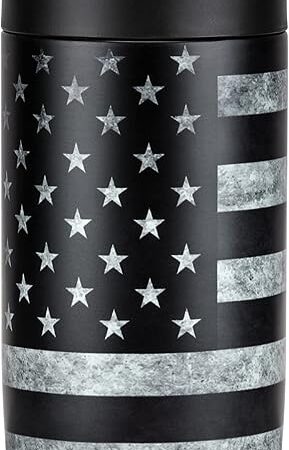 4-in-1 Slim Can Cooler Easy to Hold Insulated Beer Can Holder Double-walled Stainless Steel for All 12 Oz Cans Gift (Black America Flag 2)