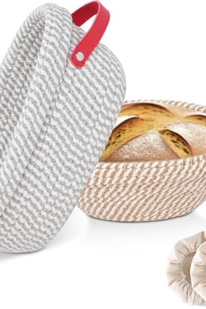 Banneton Sourdough Bread Proofing Baskets, Cotton Rope Proofing Baskets for Sour Dough Bread Baking,10inch Oval + 9inch Round, 2 Pack