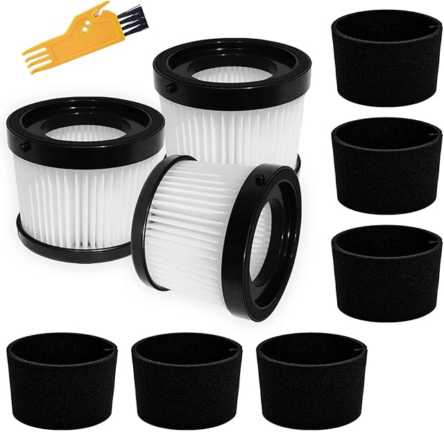 DCV5011HH DCV501HB HEPA Filter Compatible with DEWALT DCV501HB 20V Cordless Handheld Vacuum, 3 HEPA + 6 Foam Sleevers + 1 Cleaning Brush