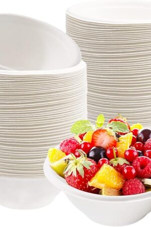 100 Pack 8 oz Disposable Paper Bowls,Compostable Bagasse Bowls,Small Biodegradable Heavy-Duty Bowls for Hot and Cold Food
