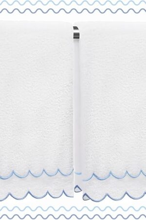 100% Cotton Hand Towels for Bathroom 2 Pcs Scalloped Hand Towels 16 * 27 Inch Embroidered Decorative 600 GSM Soft Absorbent Bath Towel for Spa Yoga Hotel Sport (Blue)