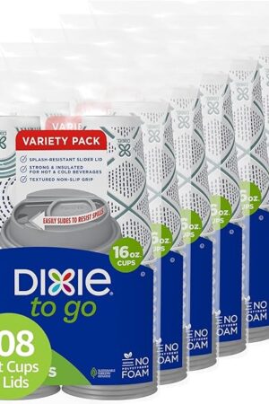 Dixie To Go Paper Coffee Cups With Lids, 16 oz, 108 ct, Disposable Insulated Paper Cups for On-The-Go Hot or Cold Beverages
