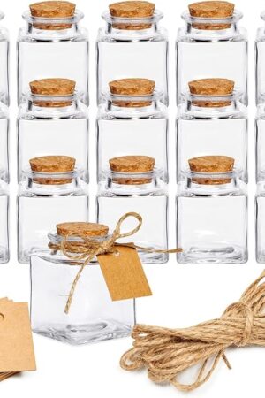 BLUE PANDA 15 Pack Small Glass Bottles with Cork Stoppers - Mini Jars with Cork Lids, Twine, and Blank Tags for Crafting & Spices - Small Bottles 1.7 Oz (50ml)