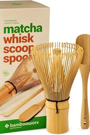 BambooWorx Matcha Whisk Set - (Chasen), Traditional Scoop (Chashaku), Tea Spoon. The Perfect Sets to Prepare a Traditional Cup of Japanese Tea, Handmade from 100% Natural Bamboo