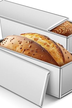 2 Pack 2 lb 13 x 4 Inch Pullman Loaf Pan with Lid Dough Capacity Bread Loaf Pan with Cover, Nonstick and Quick Release Coating for Home Bakeware Bread Toast Oven Baking(Silver)