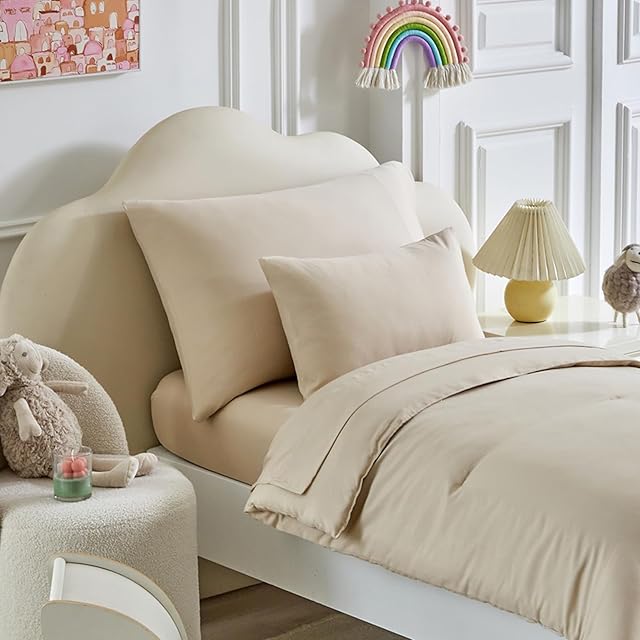 Toddler Bedding Set - 5 Piece Soft and Breathable Toddler Bed Set for Boys and Girls, Includes Quilted Comforter, Fitted Sheet, Flat Top Sheet, Standard Pillowcase and Toddler Pillowcase, Cream Beige