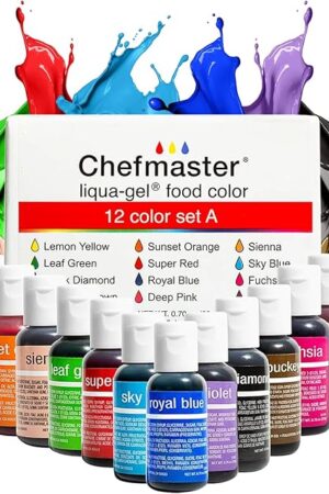 Chefmaster - Liqua-Gel Food Coloring - Fade Resistant Food Coloring - 12 Pack - Vibrant, Eye-Catching Colors, Easy-To-Blend Formula, Fade-Resistant