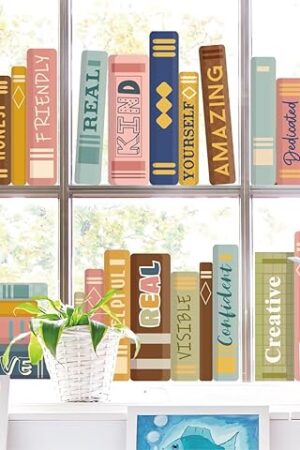 Boho Book Window Clings Inspirational Window Stickers Double Sided Motivational Glass Decals for Classroom Library Nursery Decor, 6 Sheet