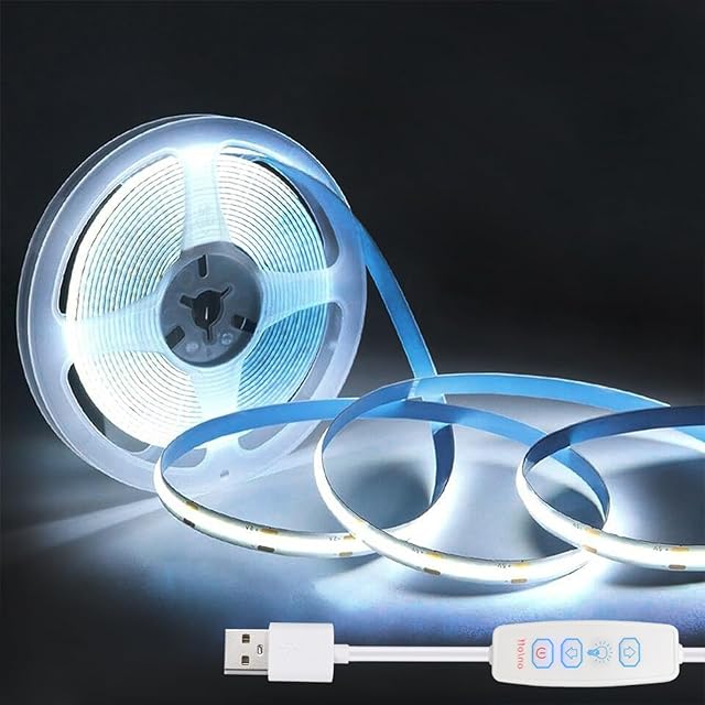 COB LED Strip Lights White 3.28ft, 5V Dimmable LED Light Strip, Flexible USB Light Strip for Cabinet, TV Backlighting, Bedroom, Kitchen, Home DIY Lighting
