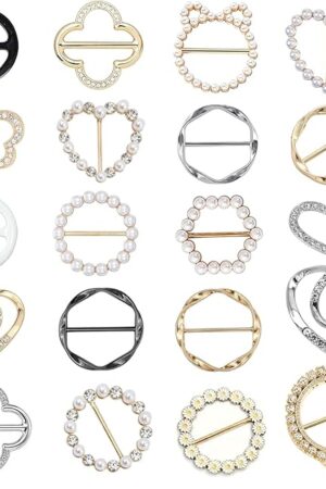 20 Pcs Scarf Ring and Slides for Scarves, Scarf Rings Clip Pin T Shirt Ties Clips for Women, Metal Gold Silver Round Circle Waist Clip Scarf Buckle Tshirt Clip Tightener for Loose Clothes Accessories