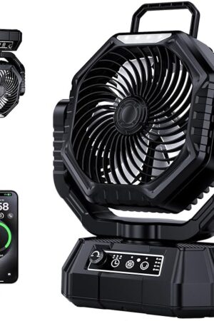 AJVV Campin Fan Dual Motor Rotation High Wind Black | Portable Fans Rechargeable with LED Light, 20000mAh, Remote Control, 13 Speeds for Indoor, Outdoor, Home, Tent, Fishing, Camping