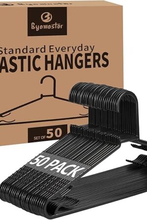 Black Plastic Hangers 50 Pack, Light Weight Durable Clothes Hangers G-Shape Standard Size Non-Slip Coat Hanger Adult Clothes Hangers for Laundry & Everyday Use -Slim & Space Saving