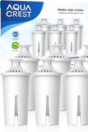 AQUA CREST Replacement for Brita® Filter, Brita® Water Pitchers and Dispensers, Classic OB03, Mavea® 107007, and More, NSF Certified Pitcher Water Filter, 1 Year Filter Supply, 6 Count