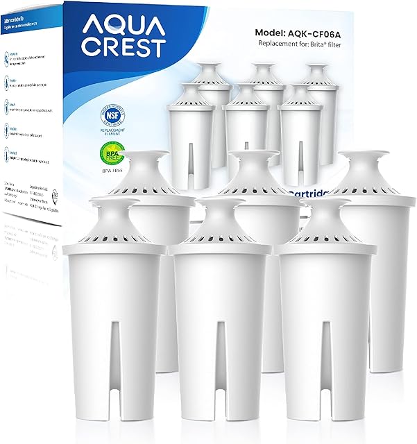 AQUA CREST Replacement for Brita® Filter, Brita® Water Pitchers and Dispensers, Classic OB03, Mavea® 107007, and More, NSF Certified Pitcher Water Filter, 1 Year Filter Supply, 6 Count