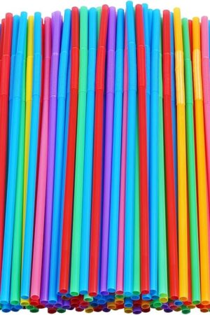200 Pcs Colorful Plastic Long Flexible Straws.(0.23'' diameter and 10.2" long)