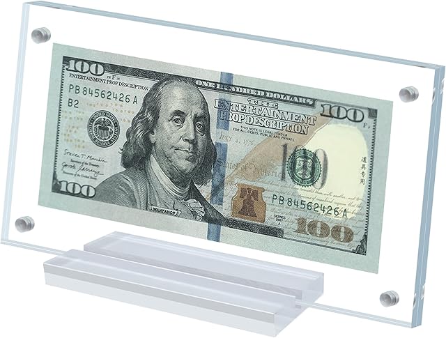 The Dollar Bill Frame Display Acrylic Dollar Bill Holder for Collectors Currency Frame Display Case Double-Sided Transparent Ticket Banknotes Stamp Photo Protector (Transparent-1)
