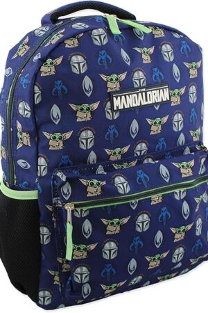 Disney Star Wars Mandalorian Baby Yoda Boy's Girl's Adult 16 Inch School Backpack (One Size, Blue/Green)